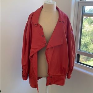 Neumann Marcus Oversized Leather Jacket - Red